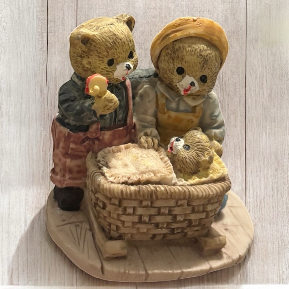 Vintage Cherished Teddies Charming Brown Bear Family 1990s Collectible Figurine